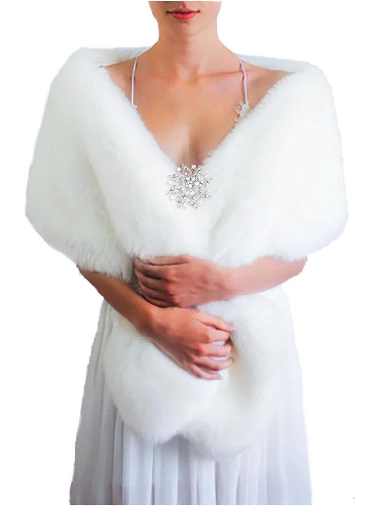 Women's Wedding Faux Fur Shawl And Wrap Bridal Fur Stole Fur Scarf For Bride And